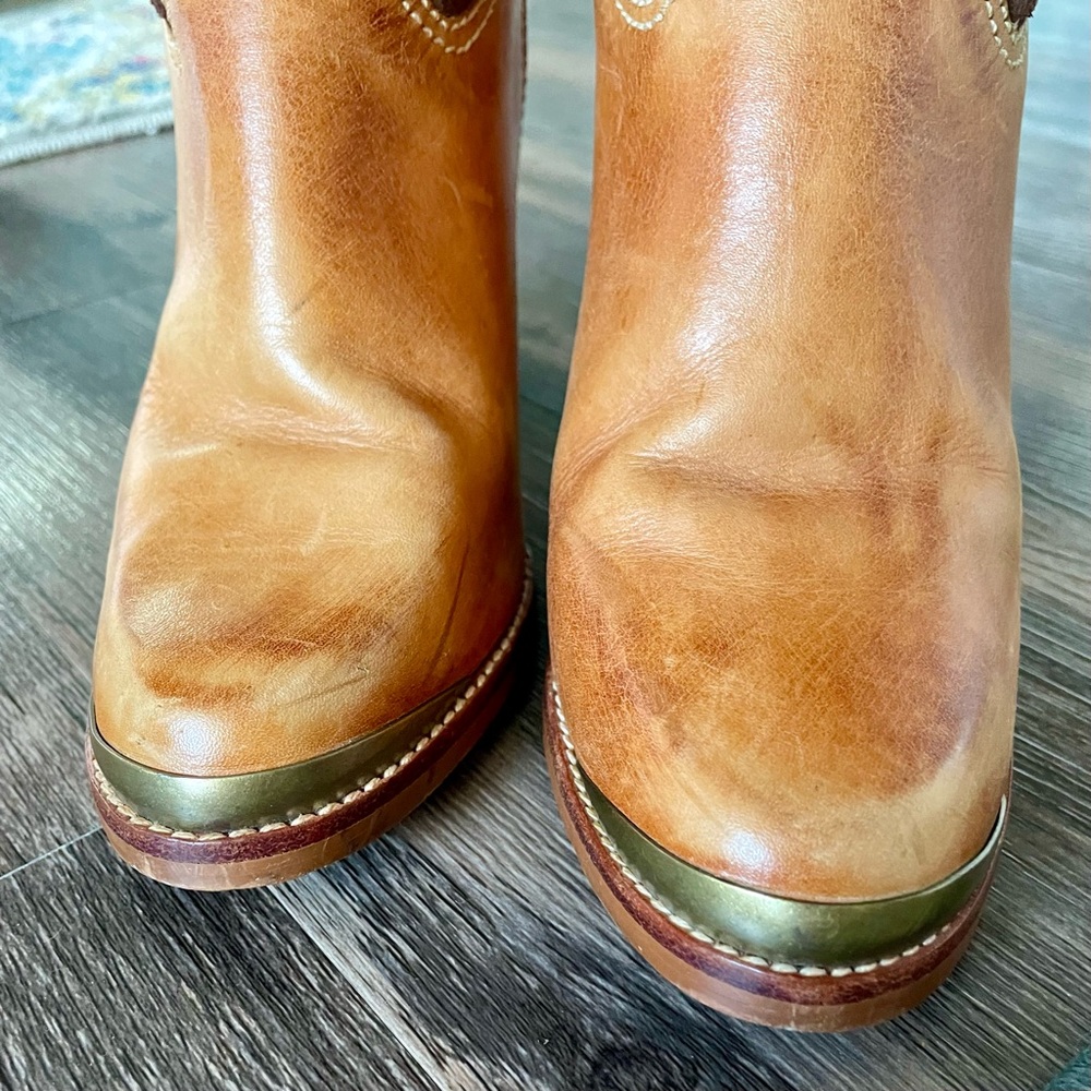 Vintage Brown Suede Cream Sherpa Lined Calf Height Heeled Boots Size 6.5 D - Picture 10 of 16
